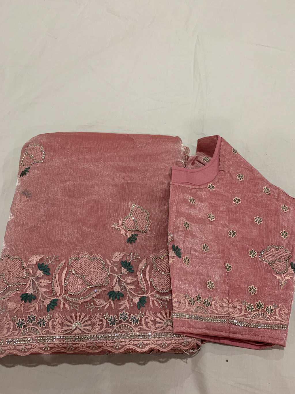 Banarasi Tissue silk Saree in onion pink with stiched blouse
