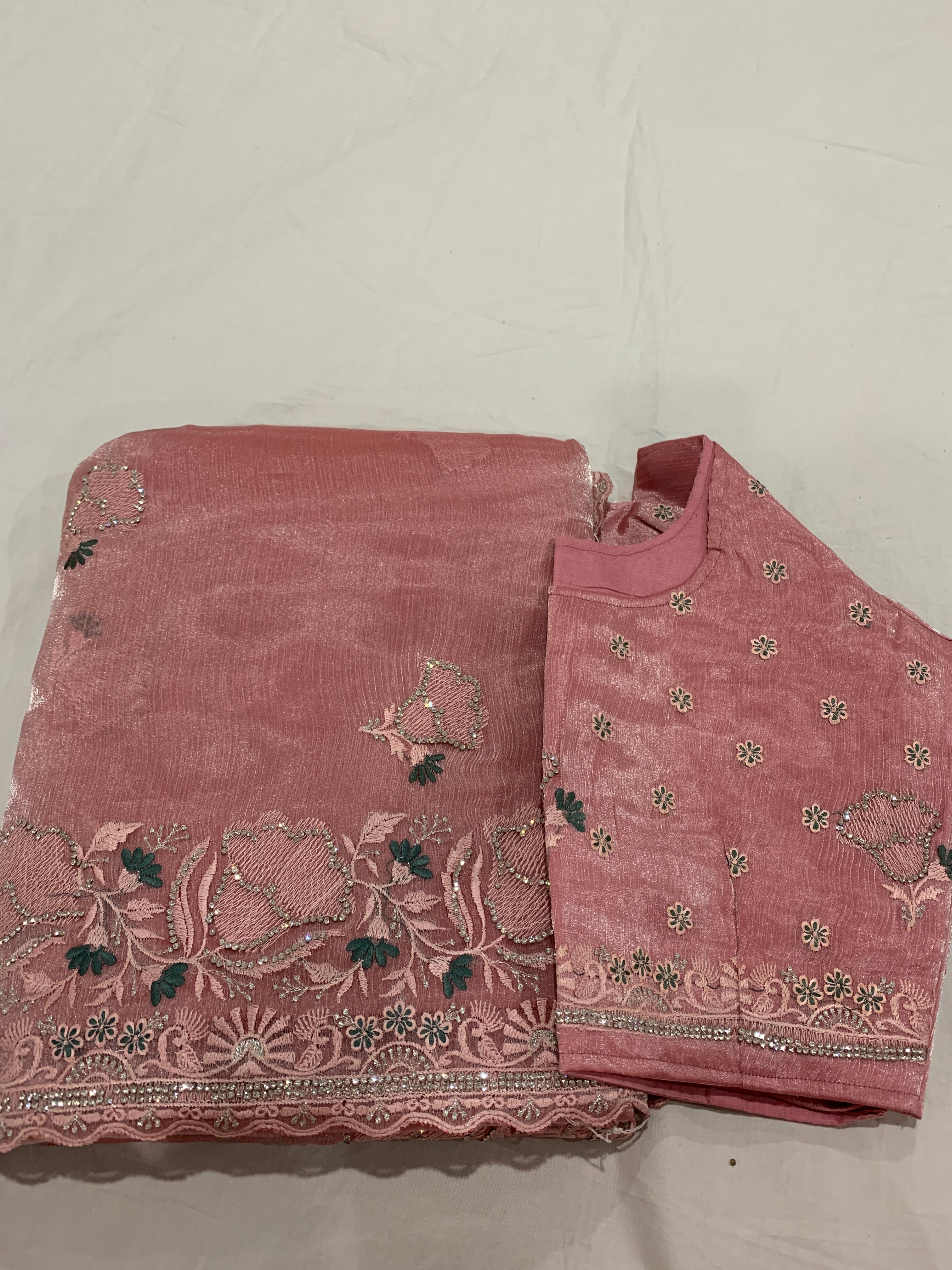 Banarasi Tissue silk Saree in onion pink with stiched blouse