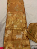 Banarasi saree in golden with paintings & matching stitched blouse