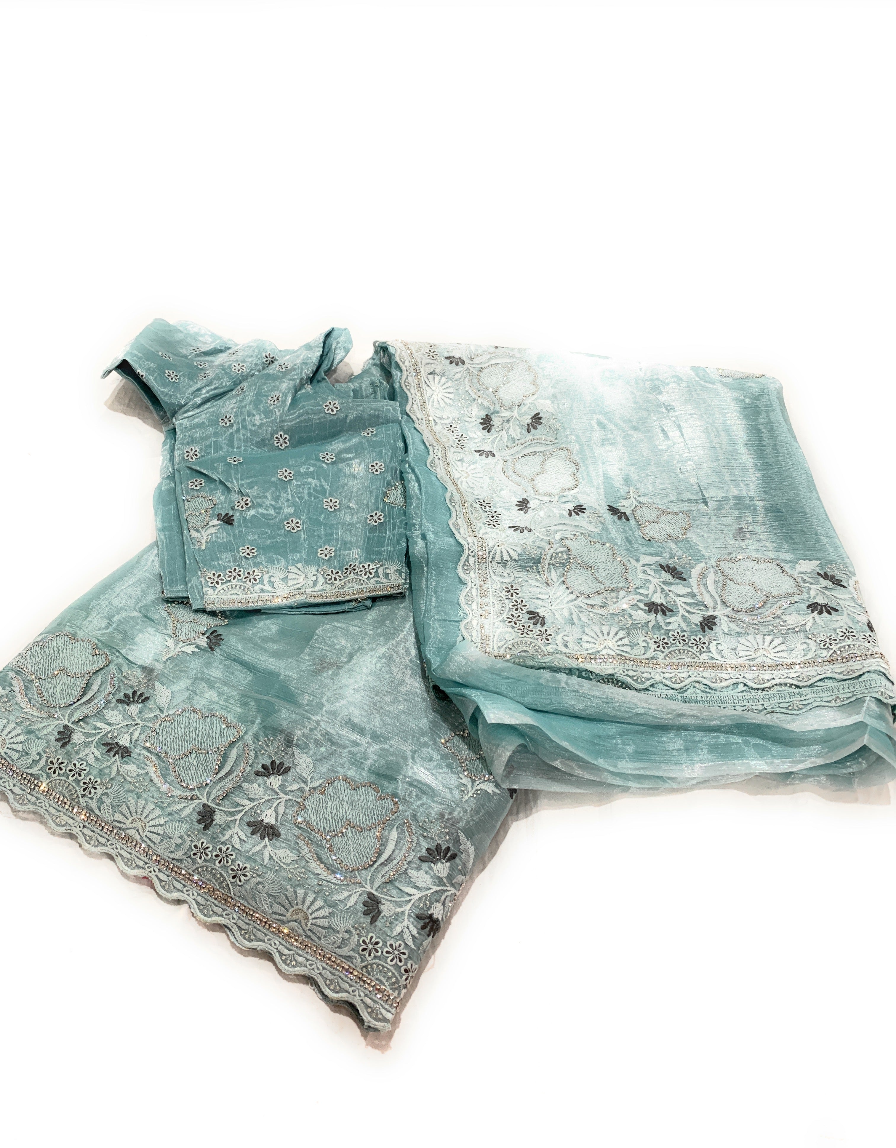 Banarasi Tissue silk saree in sky blue with stitched blouse