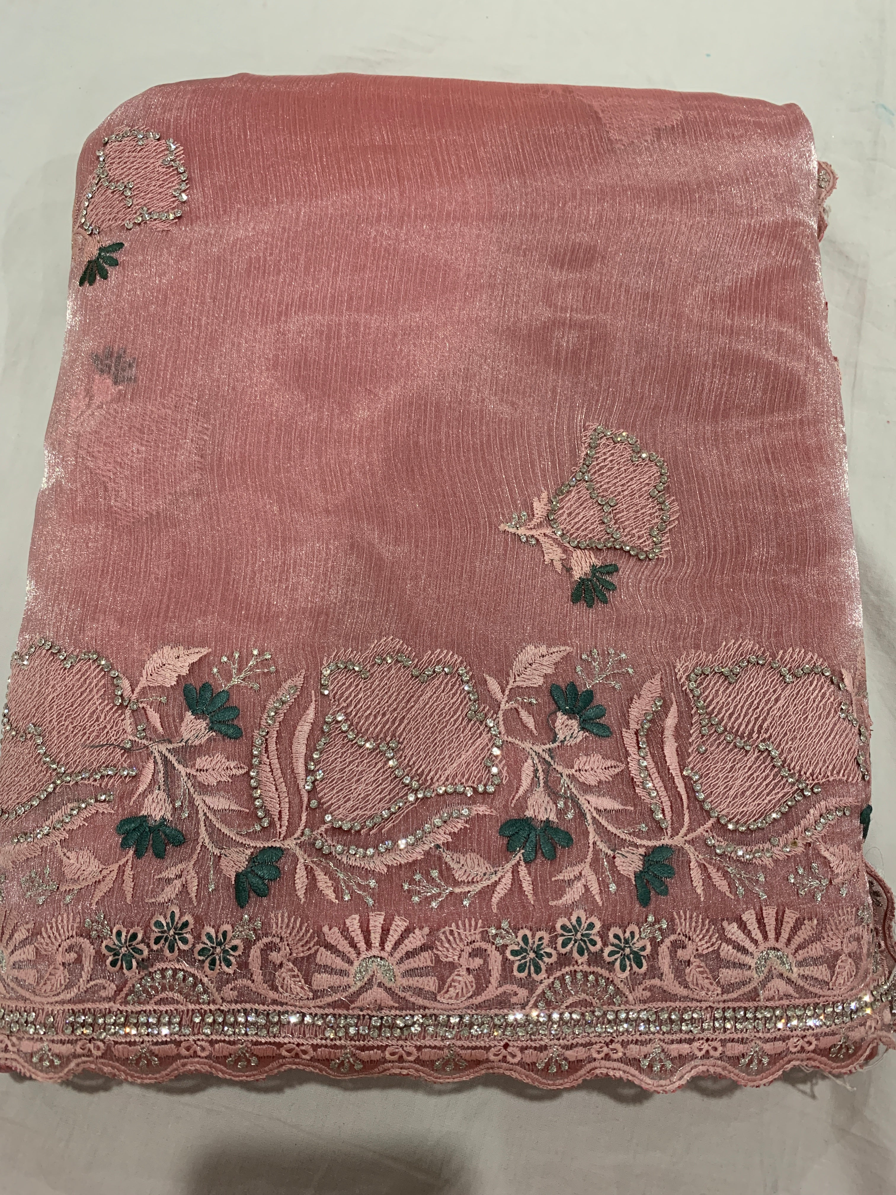 Banarasi Tissue silk Saree in onion pink with stiched blouse