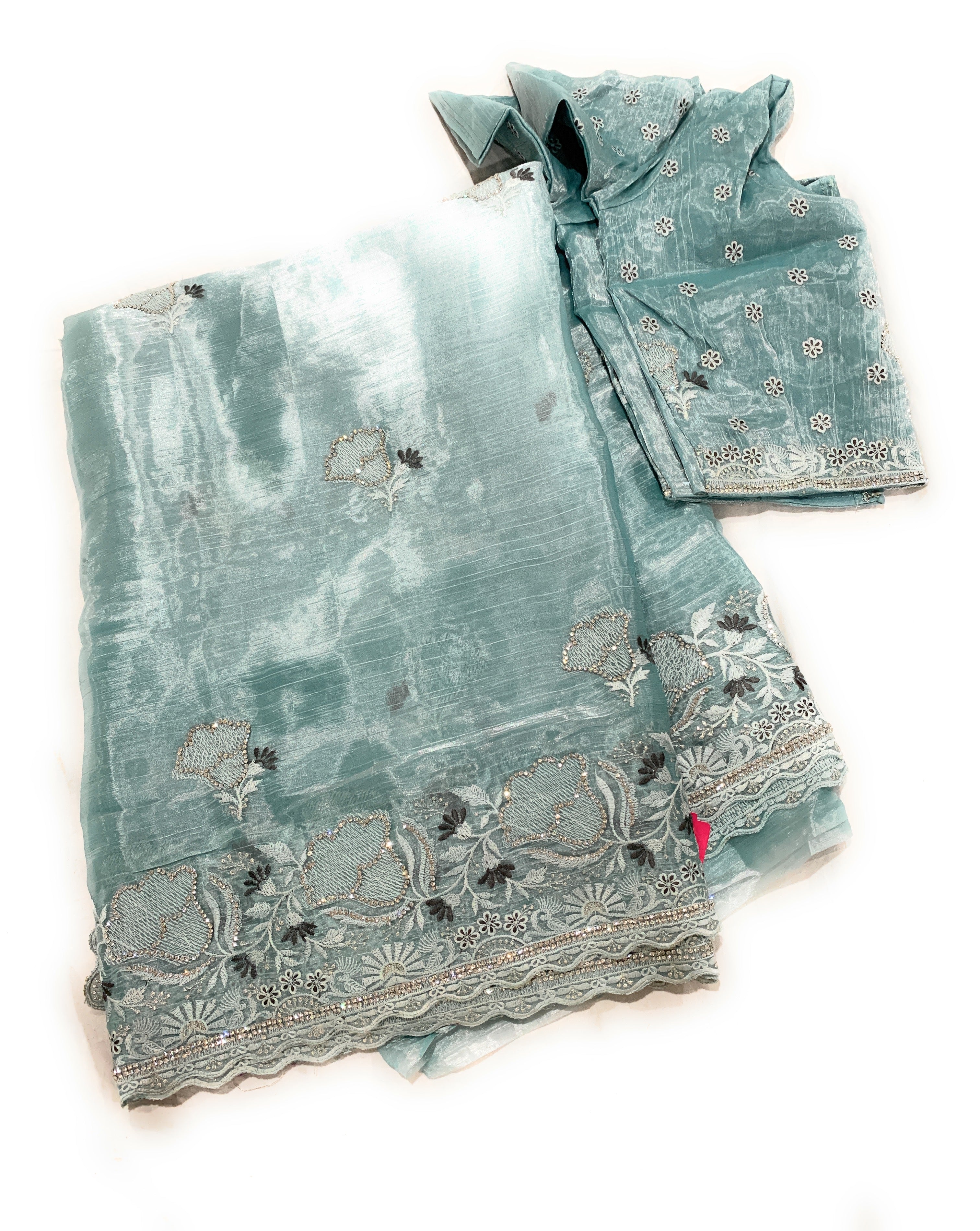 Banarasi Tissue silk saree in sky blue with stitched blouse
