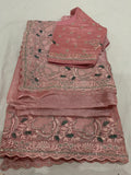 Banarasi Tissue silk Saree in onion pink with stiched blouse